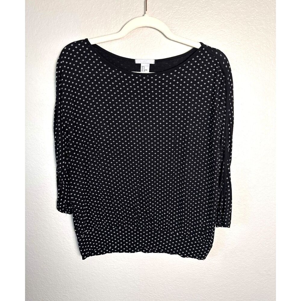 H&M Womens Size S Small Black White Geometric Dot Print Dolman Sleeve Blouse Top